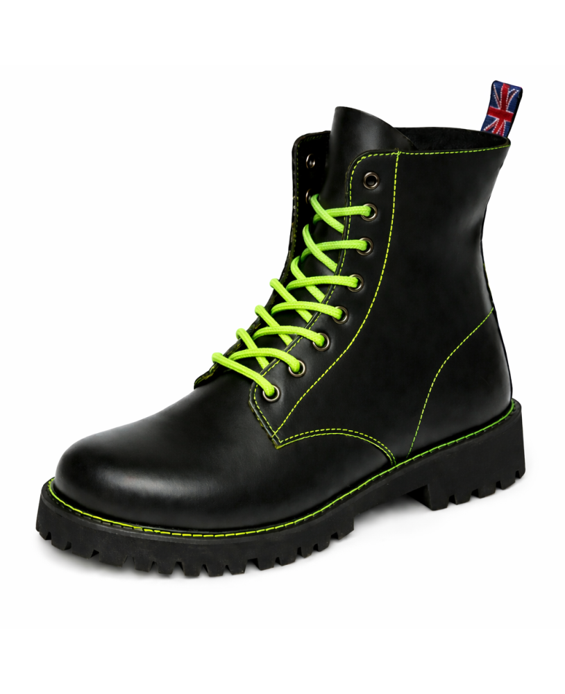 Rangers cuero negro Nevermind 8 ojales con detalles verdes y suela de caucho natural reforzada