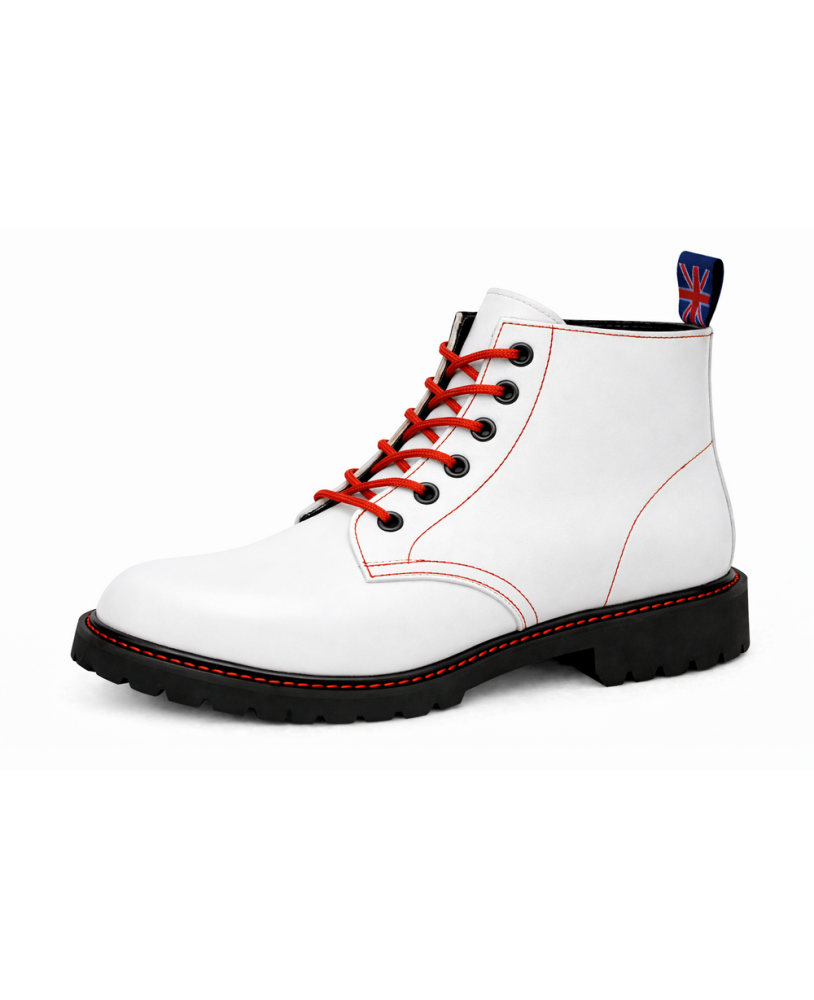 Rangers blanc Nevermind 6 trous contraste rouge look graphique fort semelle noire crantée