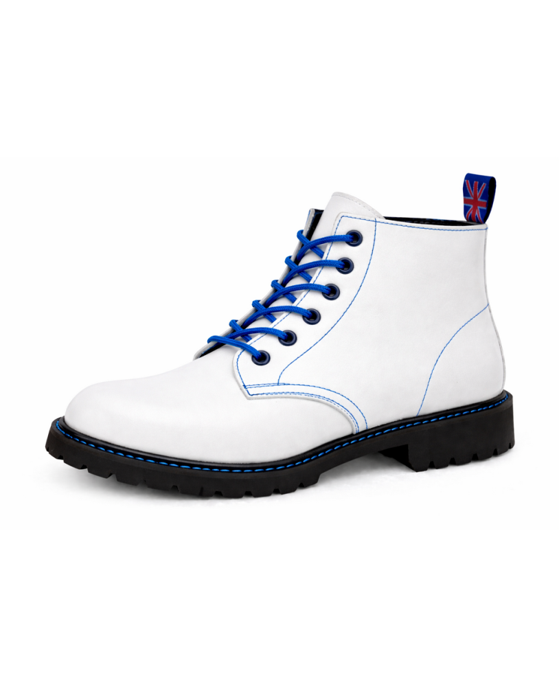 White Rangers Nevermind 6-eye blue accents clean modern look urban silhouette black rugged sole