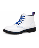 Rangers blanc Nevermind 6 trous contraste bleu style clean moderne silhouette urbaine semelle noire