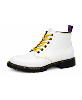 Rangers blanc Nevermind 6 trous contraste jaune style lumineux urbain semelle noire crantée