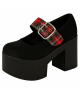 Nevermind Mary Jane platform shoes in leather and black suede with tartan strap and metal buckle