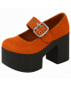 Nevermind Mary Jane platform shoes in orange suede and leather with wide strap and metal buckle