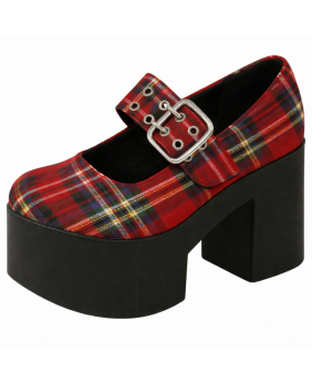 Mary Jane plateforme Nevermind en cuir et textile tartan avec bride assortie et boucle métallique