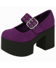 Nevermind Mary Jane platform shoes in purple suede and leather with wide strap and metal buckle
