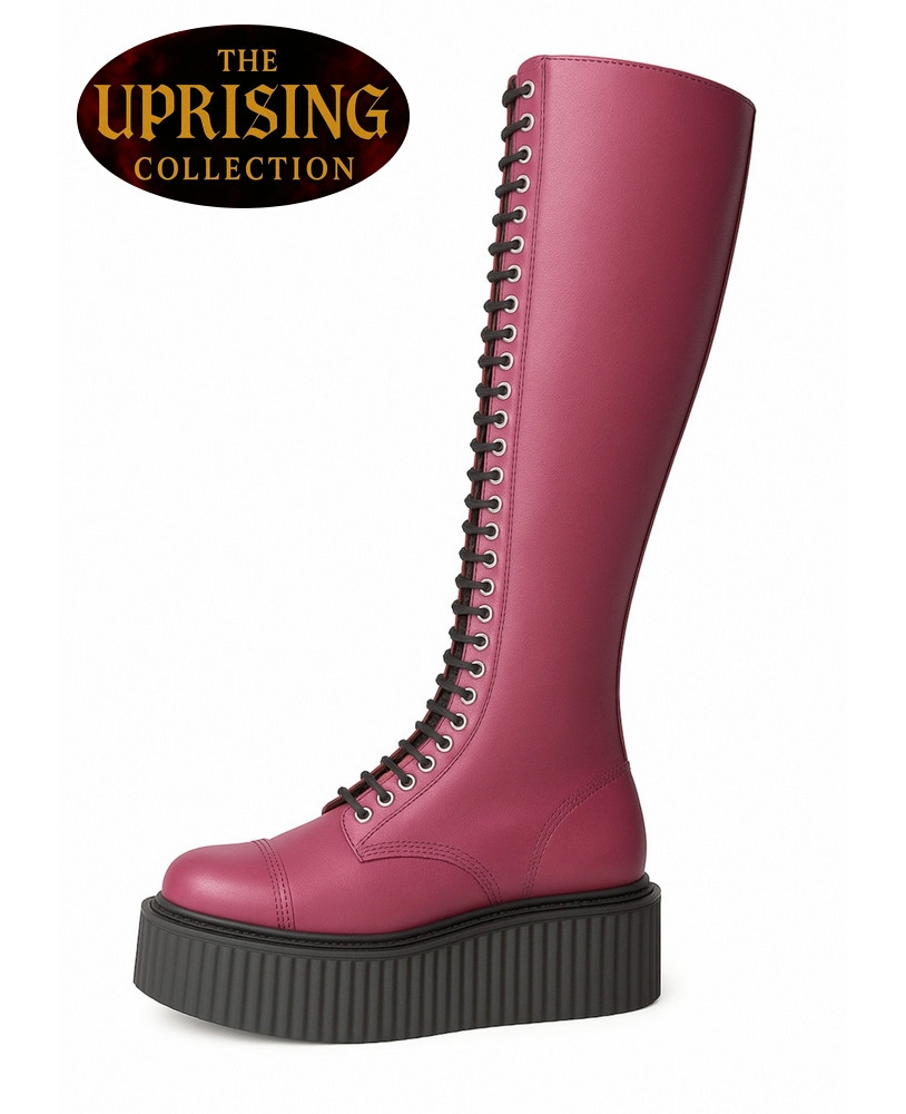 Stivali gotici pelle fucsia platform 30 occhielli – The Uprising