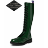 Rangers 30 trous Nevermind Shadow Command en cuir verni vert avec œillets noirs.