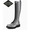 30-Loch Rangerstiefel Nevermind Shadow Command aus grauem Lackleder mit schwarzen Ösen.