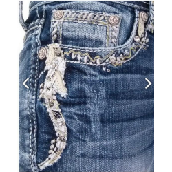 Women's Low-Rise Washed Jeans with Embroidery