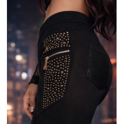 Schwarze Destroy-Leggings mit Nieten