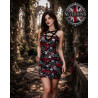 Un vestido ajustado con un escote en forma de pentagrama y un estampado inspirado en el universo oculto.