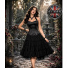 Un vestido bustier de satén con una falda de tul vaporosa y llena de volumen.