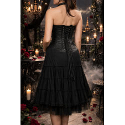 Vestido Bustier de Satén Negro con Falda de Tul