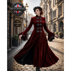 Un lujoso abrigo de terciopelo con detalles victorianos y fabricación artesanal francesa.