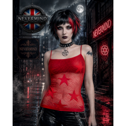 Ein rotes Netz-Top mit markantem Sternenmuster für einen ausdrucksstarken Alternative-Look.