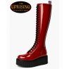 The Uprising 30 eye dark red patent leather platform boots with a 5 cm black UMD creeper sole.