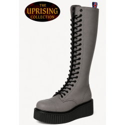 The Uprising 30 eye grey Polido leather platform boots with a 5 cm black UMD creeper sole.