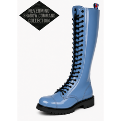 Botas Ranger Shadow Command de 30 ojales en cuero charol azul cielo con suela de caucho natural.