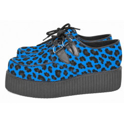 Black leopard print blue leather creepers.