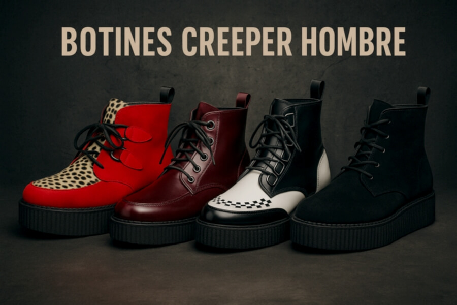 Botines creepers para hombre en cuero negro y otros colores, con suela gruesa, en estilo unisex.