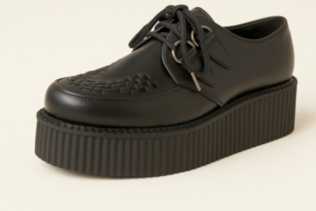 "Nevermind Creepers in genuine black leather, side view"