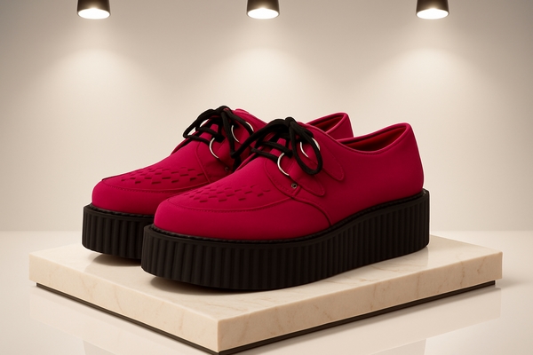 "Velvety red suede creepers with a vintage look"