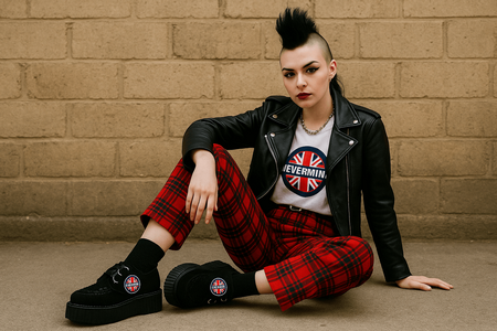 Person in punk-inspired outfit posing with Nevermind creepers