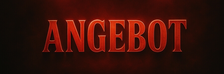 Angebotsschilderung mit rotem Licht: das Wort „ANGEBOT“ in Großbuchstaben auf dunklem Hintergrund.