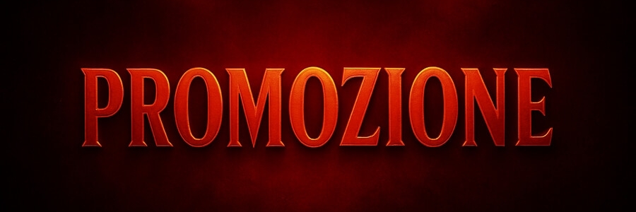 Promozione in stile intenso: testo rosso su sfondo scuro con effetto fiammeggiante e atmosfera promozionale.