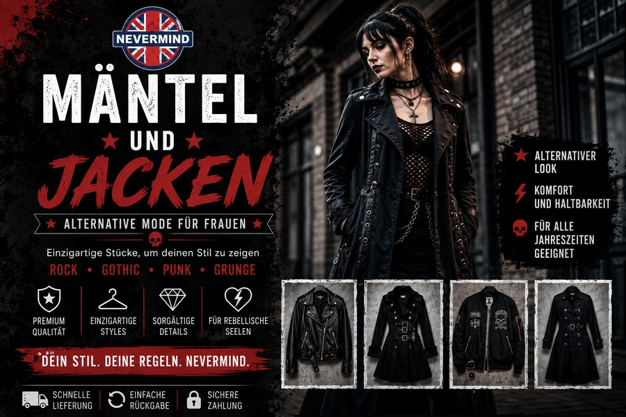 Kollektion alternativer Damenmäntel und Jacken von Nevermind