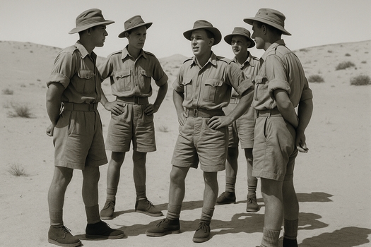 British soldiers wearing crepe-soled shoes in desert terrain