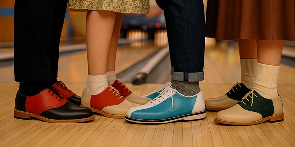 Nevermind bowling shoes worn on a bowling lane