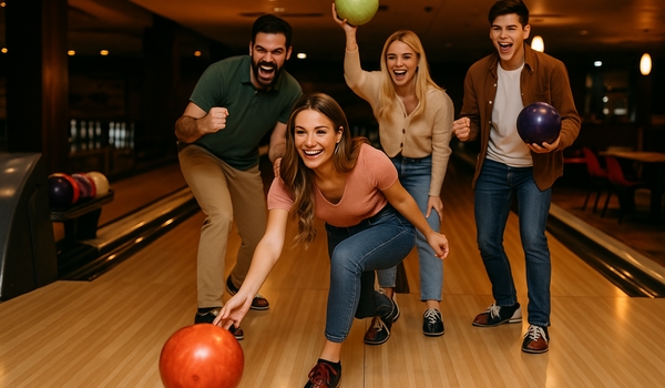 Modern bowling game with players in action