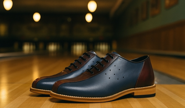 Retro Nevermind bowling shoes on a bowling lane