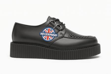 Black leather Nevermind creepers on white background