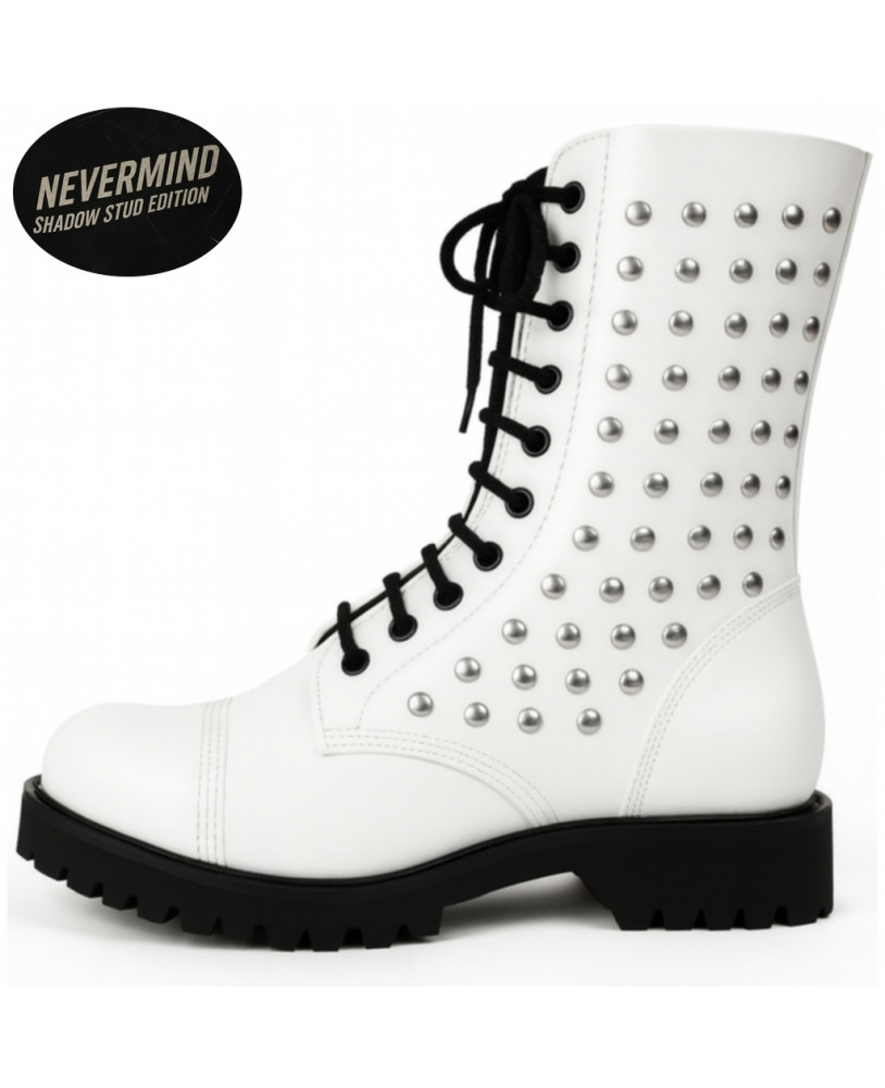 Rangers Shadow Stud de cuero blanco con 10 ojales y tachuelas