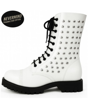Shadow Stud white leather rangers with 10 eyelets and studs