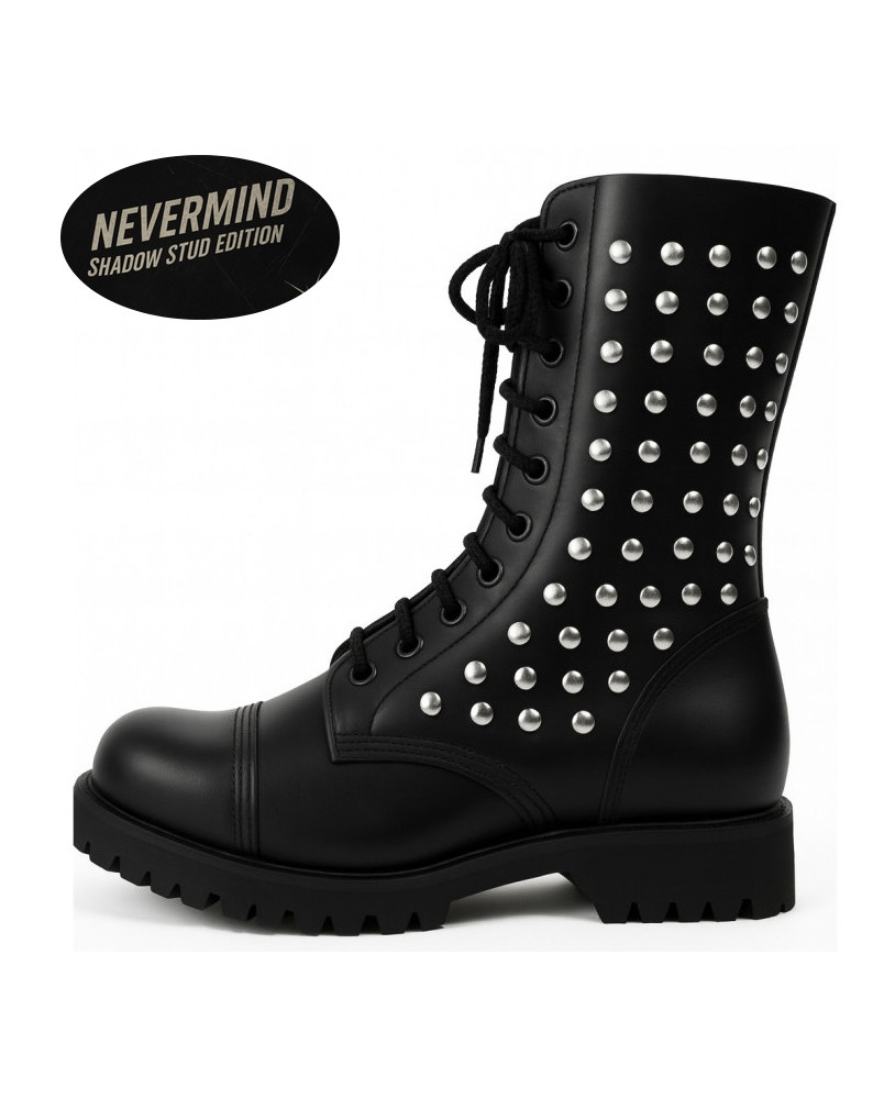 Shadow Stud black leather rangers with 10 eyelets and studs