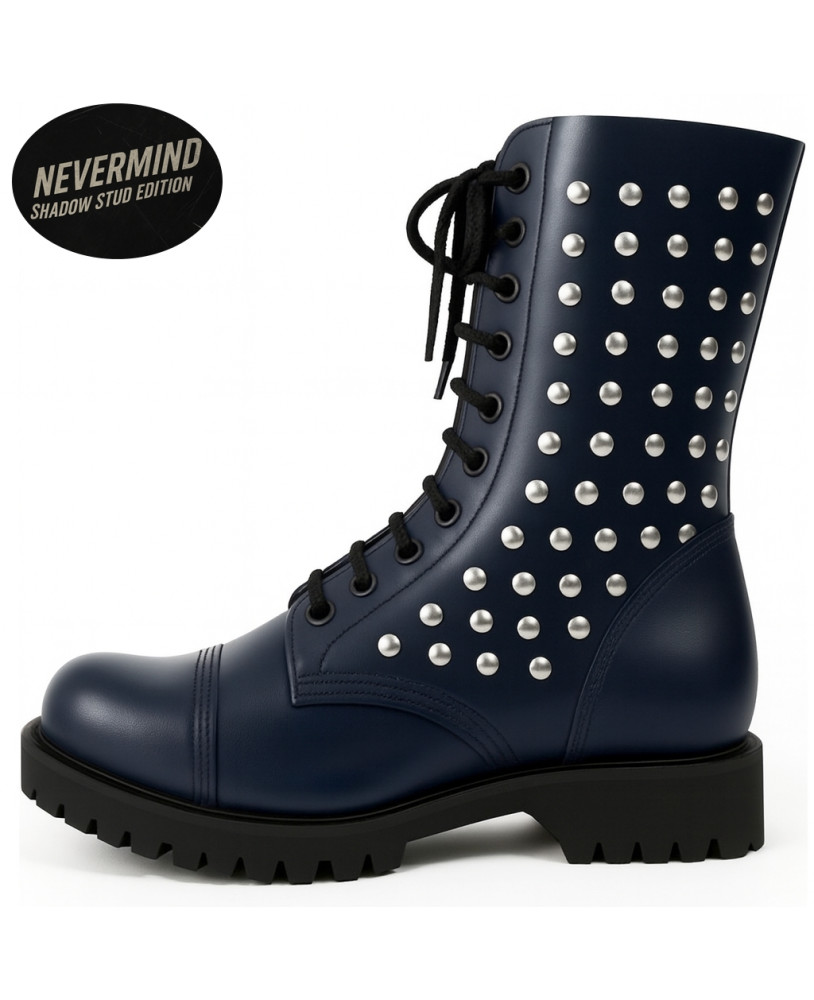 Rangers Shadow Stud de cuero azul marino con 10 ojales y tachuelas