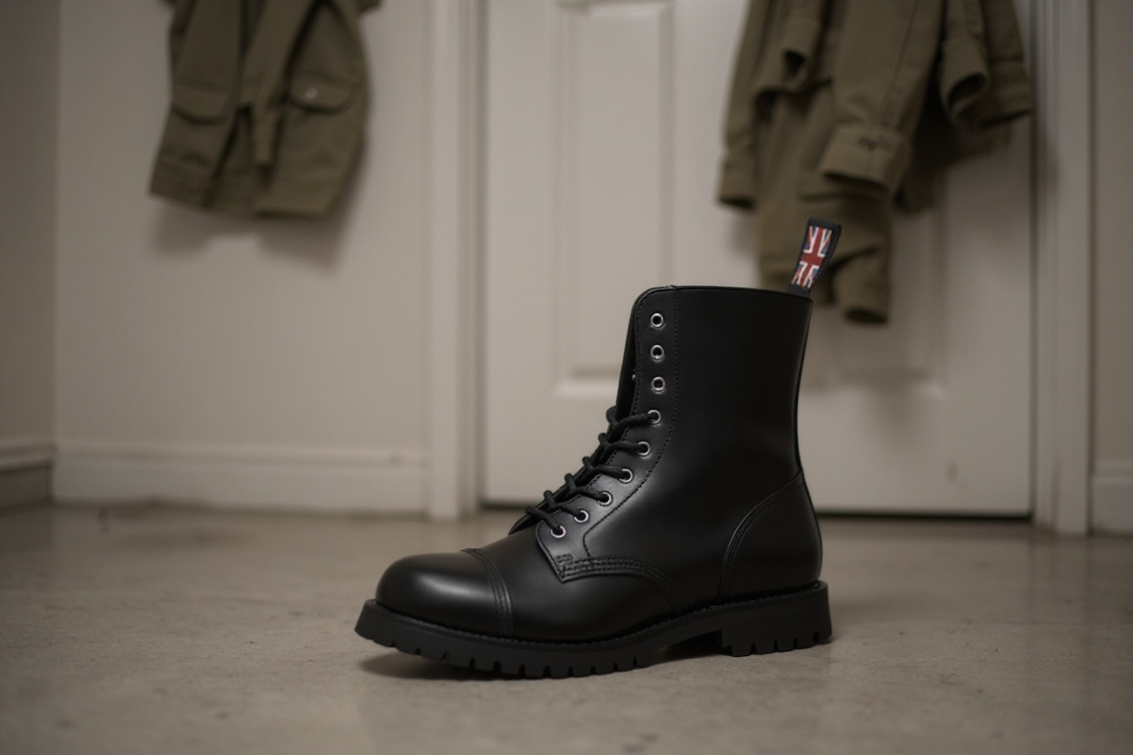 Rangers 8 trous en cuir noir : bottes militaires robustes